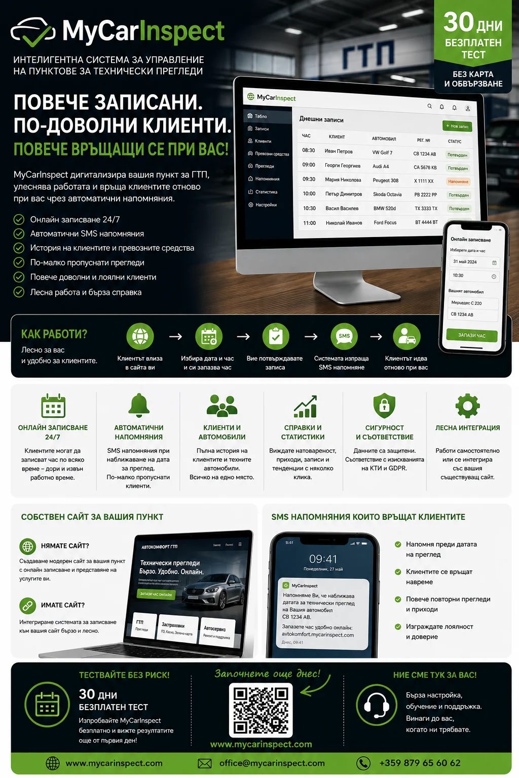 MyCarInspect – онлайн записване и SMS напомняния